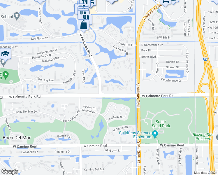map of restaurants, bars, coffee shops, grocery stores, and more near 5780 Coach House Circle in Boca Raton