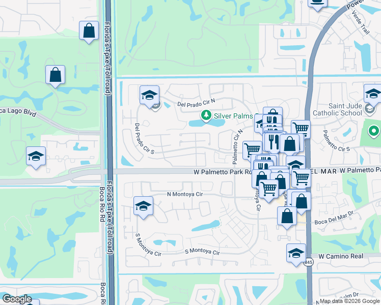 map of restaurants, bars, coffee shops, grocery stores, and more near 7668 Sierra Terrace East in Boca Raton