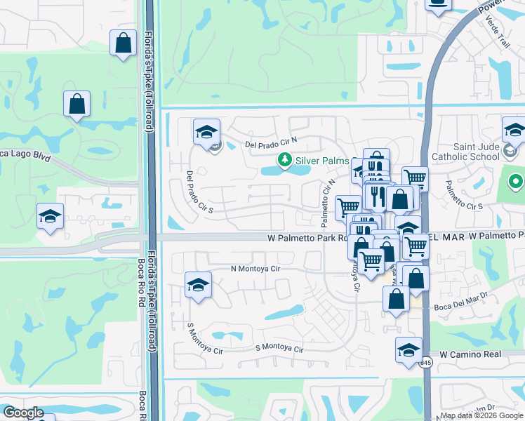 map of restaurants, bars, coffee shops, grocery stores, and more near 7600 Courtyard Run West in Boca Raton