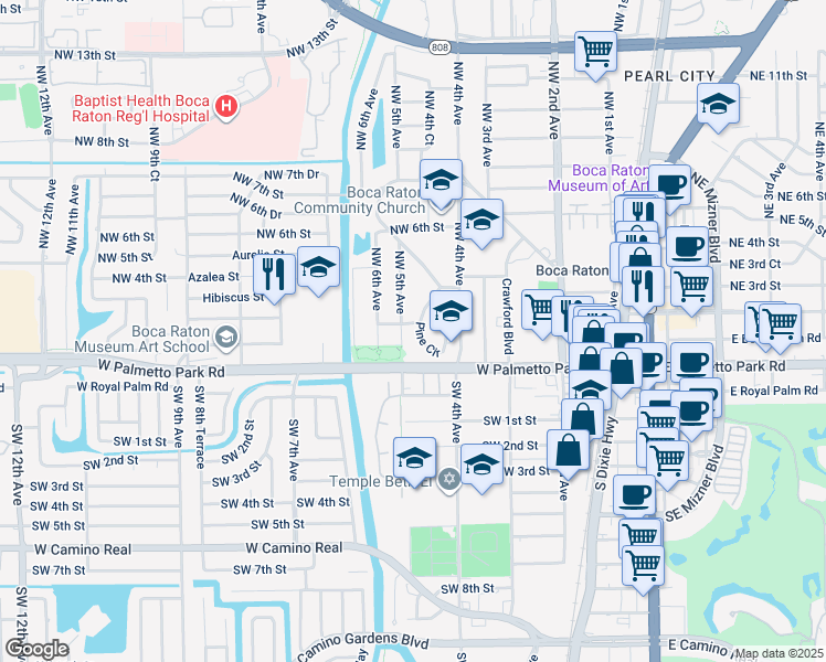 map of restaurants, bars, coffee shops, grocery stores, and more near 481 Northwest 1st Street in Boca Raton