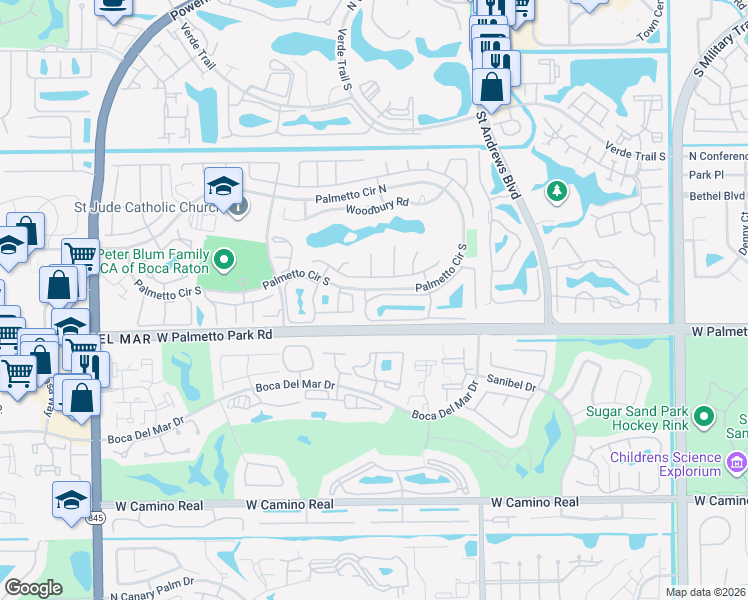 map of restaurants, bars, coffee shops, grocery stores, and more near 703 Old Court Road in Boca Raton