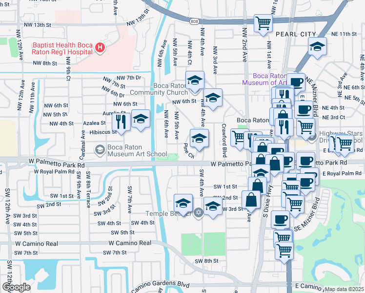 map of restaurants, bars, coffee shops, grocery stores, and more near 481 Northwest 1st Street in Boca Raton