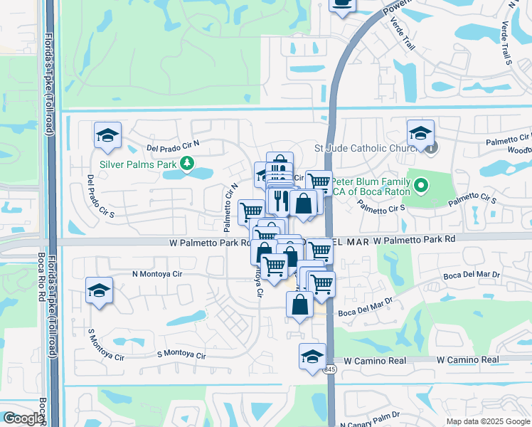 map of restaurants, bars, coffee shops, grocery stores, and more near 7301a West Palmetto Park Road in Boca Raton