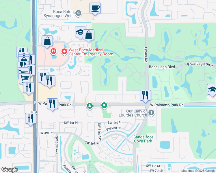 map of restaurants, bars, coffee shops, grocery stores, and more near 9310 Vista Del Lago in Boca Raton