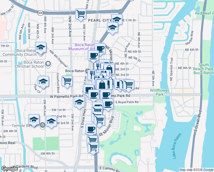 map of restaurants, bars, coffee shops, grocery stores, and more near in Boca Raton