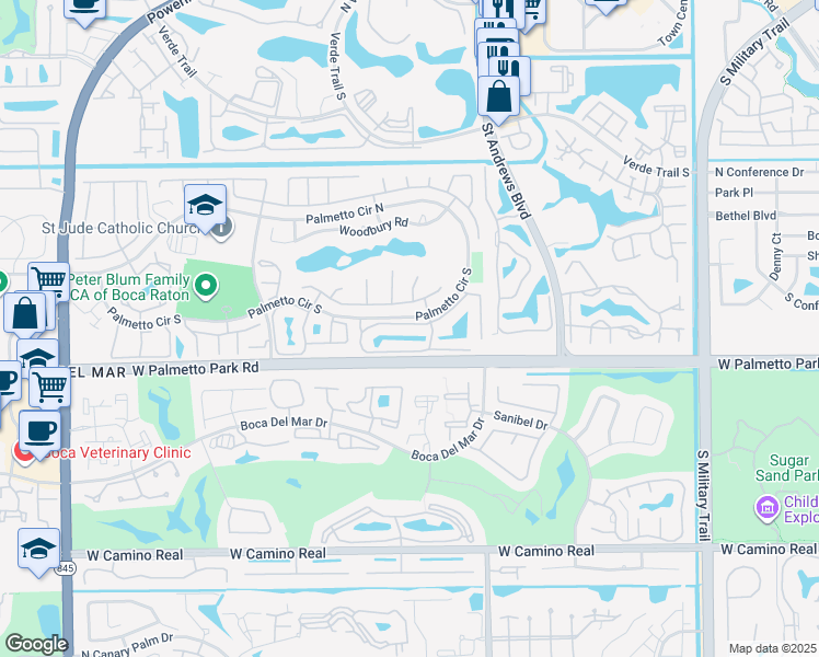map of restaurants, bars, coffee shops, grocery stores, and more near 6247 Old Court Road in Boca Raton