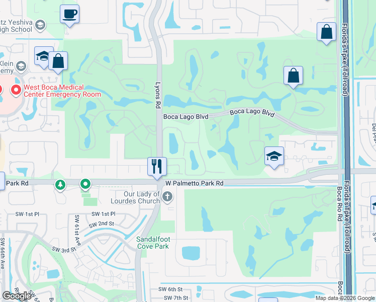 map of restaurants, bars, coffee shops, grocery stores, and more near 21726 Arriba Real in Boca Raton