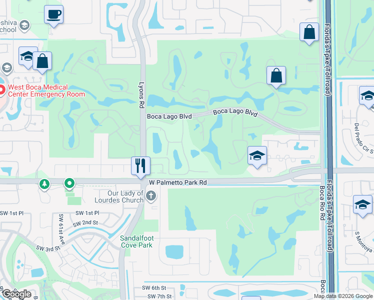 map of restaurants, bars, coffee shops, grocery stores, and more near 21686 Arriba Real in Boca Raton
