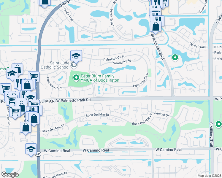 map of restaurants, bars, coffee shops, grocery stores, and more near 6262 Walk Circle in Boca Raton