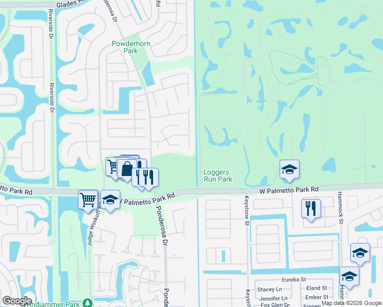 map of restaurants, bars, coffee shops, grocery stores, and more near 21784 Little Bear Lane in Boca Raton