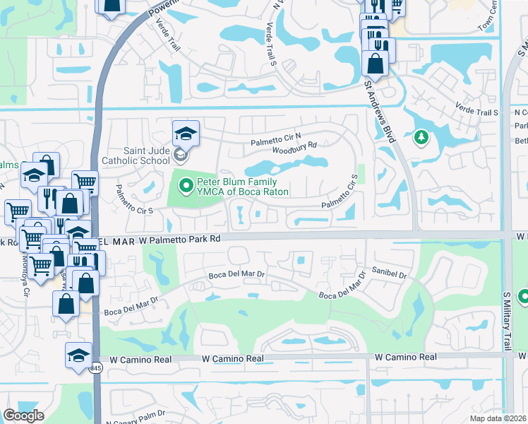 map of restaurants, bars, coffee shops, grocery stores, and more near 6262 Walk Circle in Boca Raton