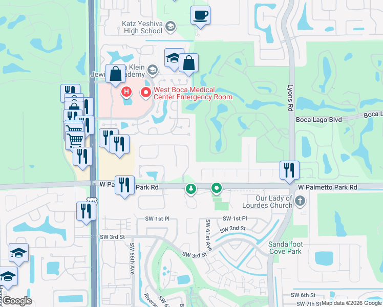 map of restaurants, bars, coffee shops, grocery stores, and more near 9557 Parkview Avenue in Boca Raton