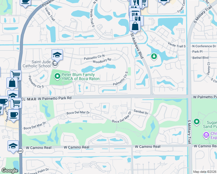 map of restaurants, bars, coffee shops, grocery stores, and more near 6215 Old Court Road in Boca Raton