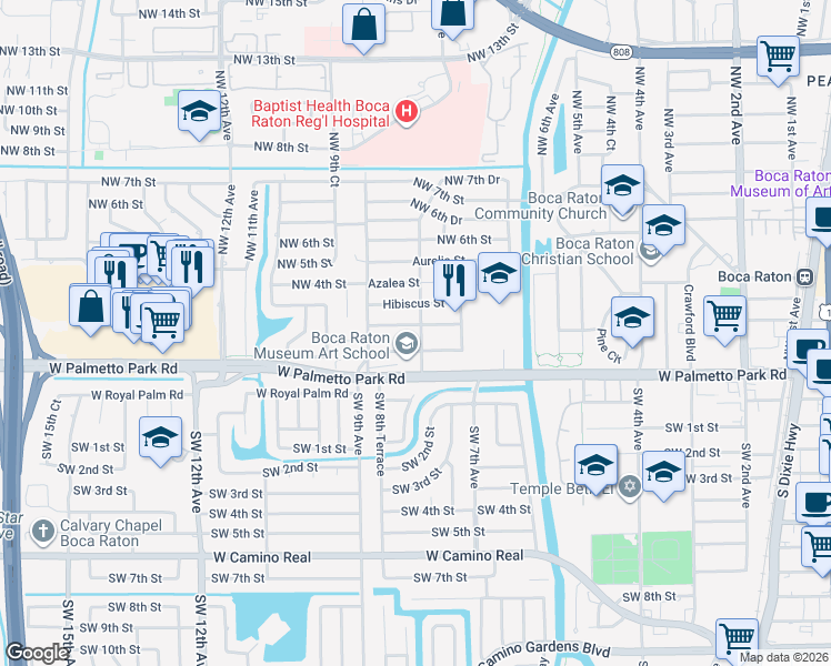 map of restaurants, bars, coffee shops, grocery stores, and more near 840 Oleander Street in Boca Raton