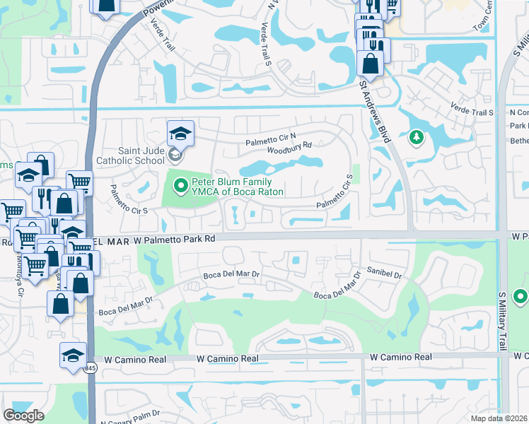 map of restaurants, bars, coffee shops, grocery stores, and more near 6262 Walk Circle in Boca Raton