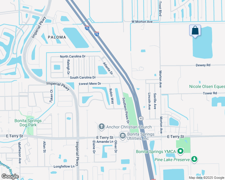 map of restaurants, bars, coffee shops, grocery stores, and more near 26529 Robin Way in Bonita Springs