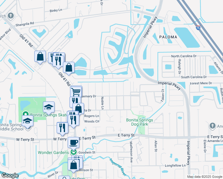 map of restaurants, bars, coffee shops, grocery stores, and more near 26371 Nottingham Lane in Bonita Springs