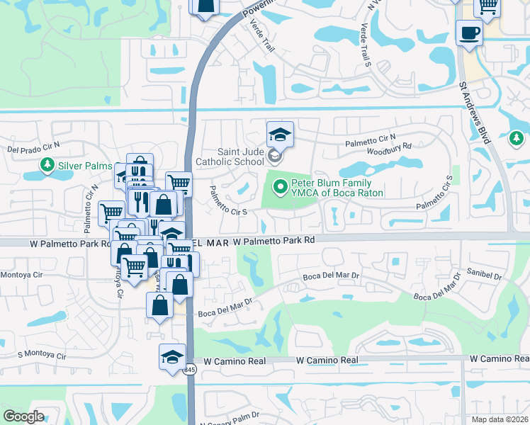 map of restaurants, bars, coffee shops, grocery stores, and more near 83 Somerset Drive in Boca Raton