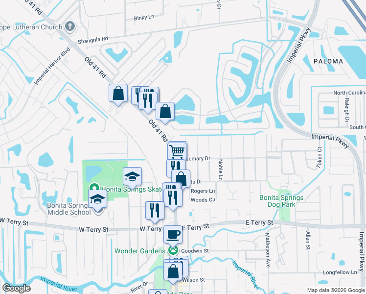 map of restaurants, bars, coffee shops, grocery stores, and more near 26330 London Lane in Bonita Springs