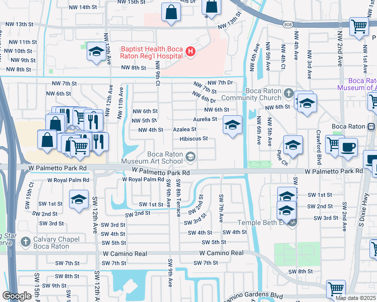 map of restaurants, bars, coffee shops, grocery stores, and more near 840 Oleander Street in Boca Raton