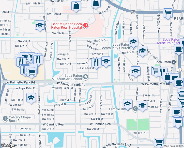 map of restaurants, bars, coffee shops, grocery stores, and more near 774 Oleander Street in Boca Raton