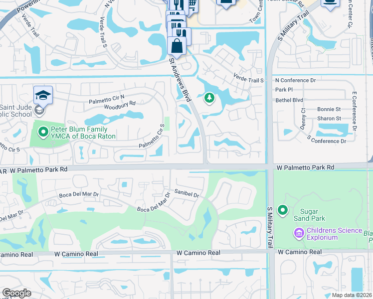 map of restaurants, bars, coffee shops, grocery stores, and more near 21874 Town Place Drive in Boca Raton