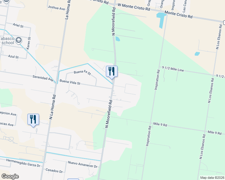 map of restaurants, bars, coffee shops, grocery stores, and more near 10514 North Moorfield Road in Mission