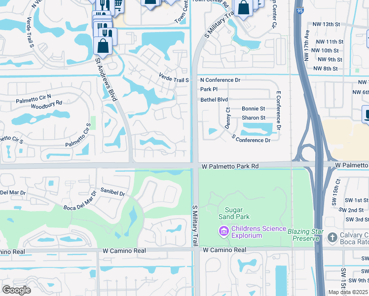 map of restaurants, bars, coffee shops, grocery stores, and more near 5690 Coach House Circle in Boca Raton