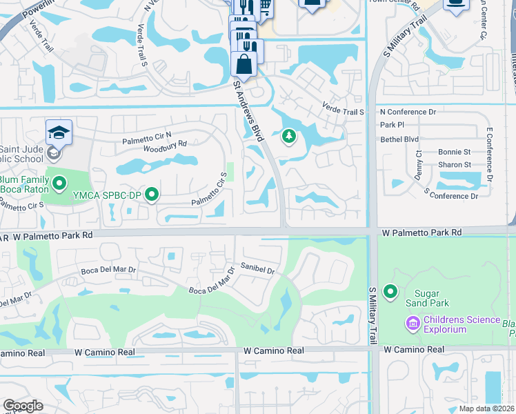 map of restaurants, bars, coffee shops, grocery stores, and more near 21874 Town Place Drive in Boca Raton