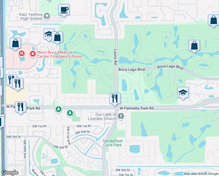 map of restaurants, bars, coffee shops, grocery stores, and more near 9030 Vista Del Lago in Boca Raton