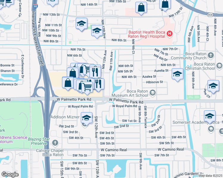 map of restaurants, bars, coffee shops, grocery stores, and more near 174 Northwest 11th Avenue in Boca Raton