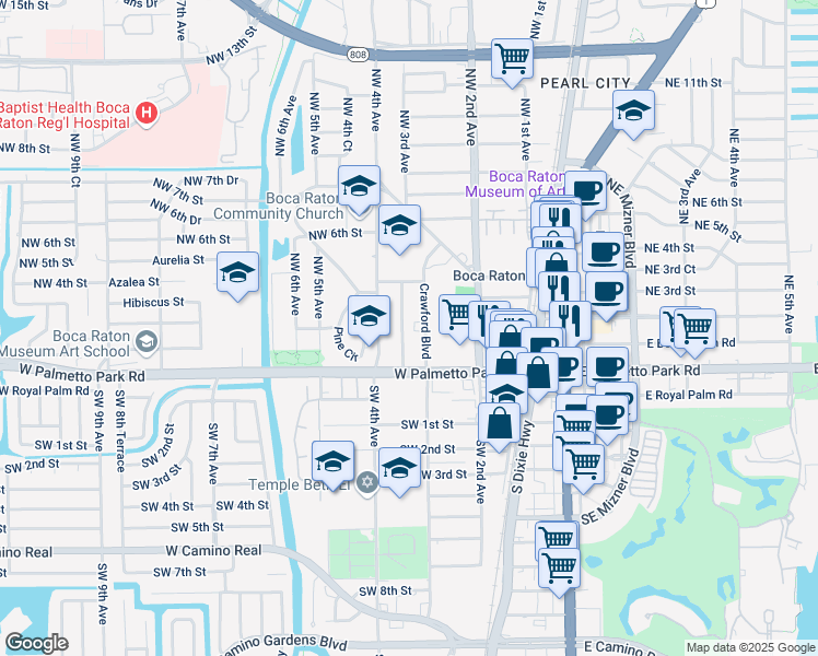 map of restaurants, bars, coffee shops, grocery stores, and more near 180 Northwest 3rd Court in Boca Raton