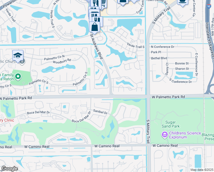 map of restaurants, bars, coffee shops, grocery stores, and more near 21932 Town Place Drive in Boca Raton