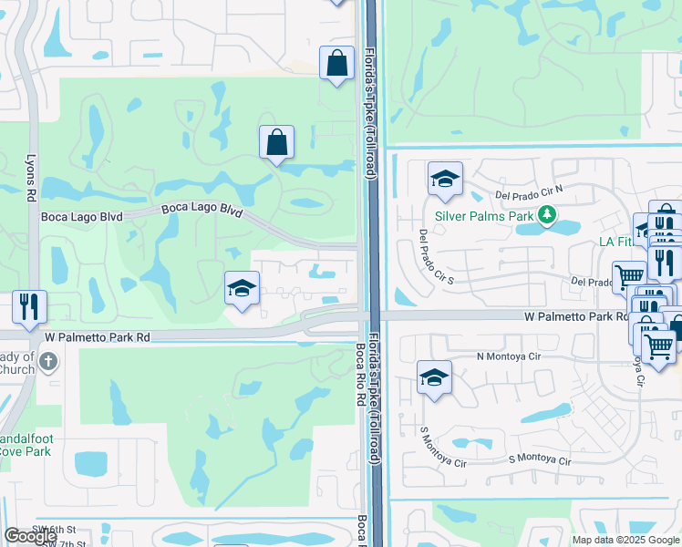 map of restaurants, bars, coffee shops, grocery stores, and more near 22851 Windsor Wood Court in Boca Raton