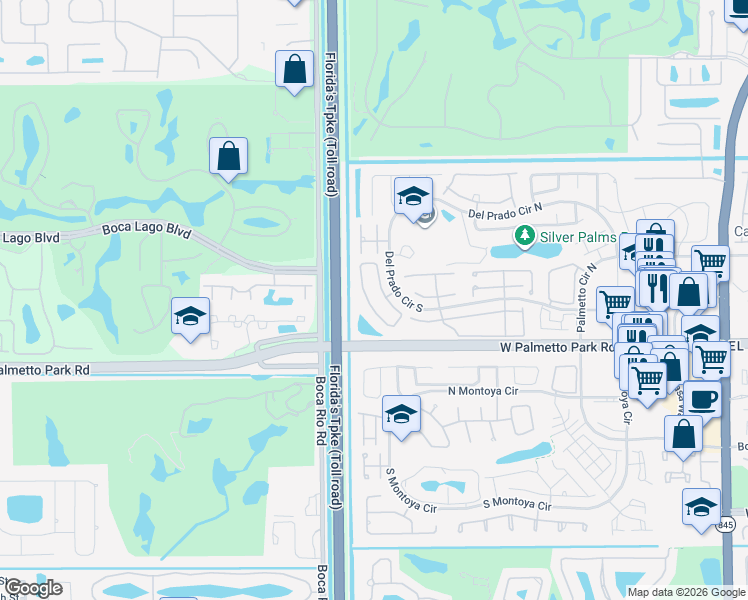 map of restaurants, bars, coffee shops, grocery stores, and more near 7905 Cloverfield Circle in Boca Raton