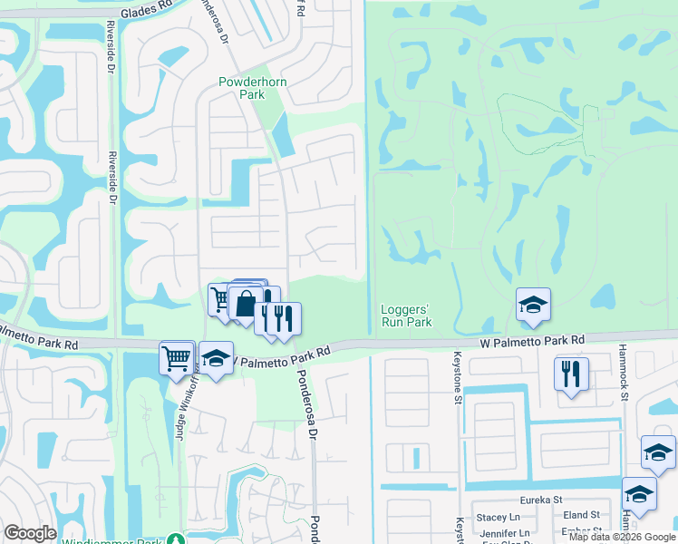map of restaurants, bars, coffee shops, grocery stores, and more near 21782 Little Bear Way in Boca Raton