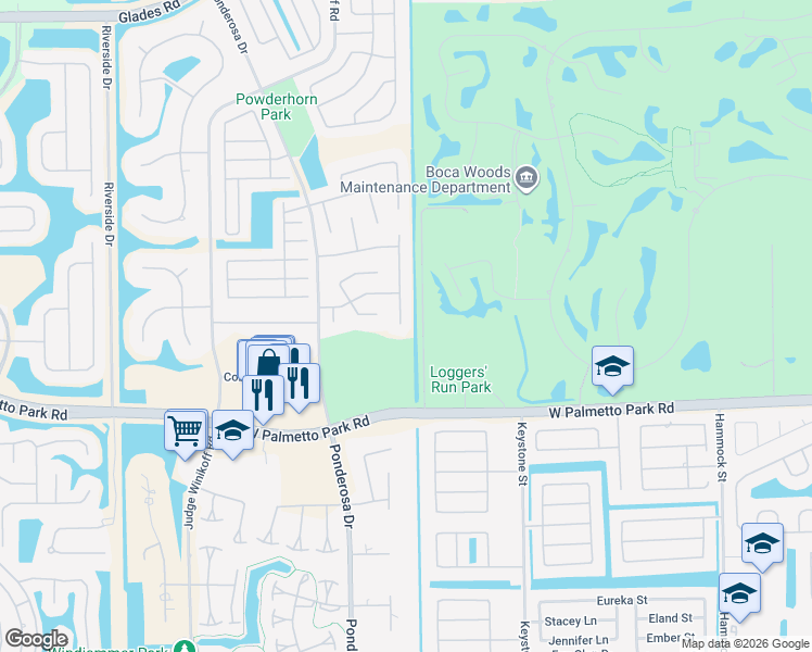 map of restaurants, bars, coffee shops, grocery stores, and more near 21784 Little Bear Lane in Boca Raton