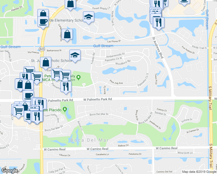 map of restaurants, bars, coffee shops, grocery stores, and more near 6262 Walk Circle in Boca Raton