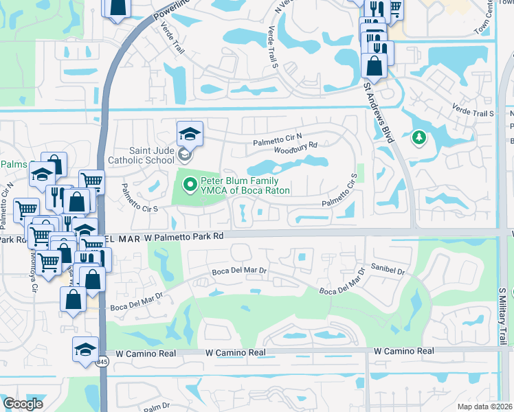 map of restaurants, bars, coffee shops, grocery stores, and more near 6262 Walk Circle in Boca Raton