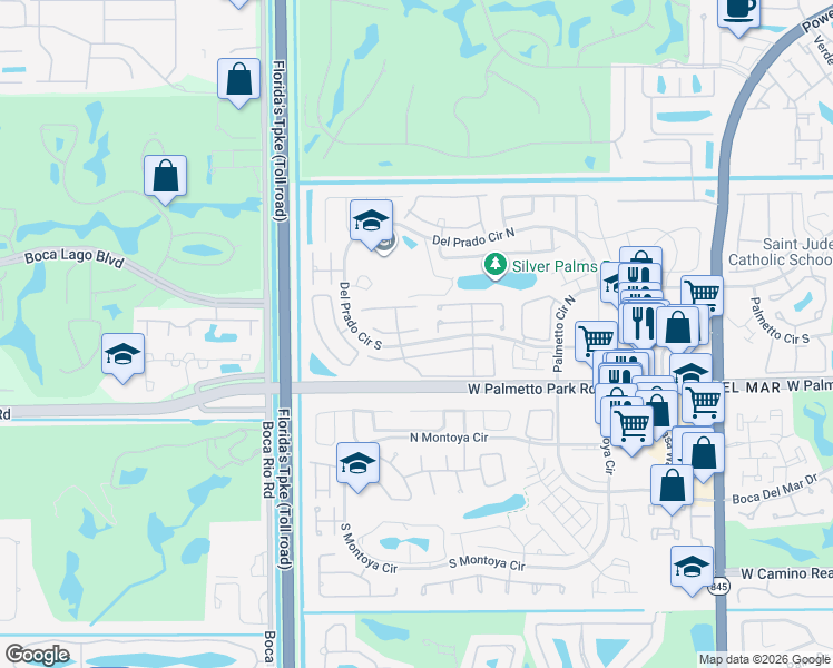 map of restaurants, bars, coffee shops, grocery stores, and more near 7750 Kenway Place East in Boca Raton