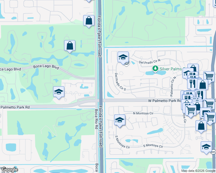 map of restaurants, bars, coffee shops, grocery stores, and more near 7905 Cloverfield Circle in Boca Raton
