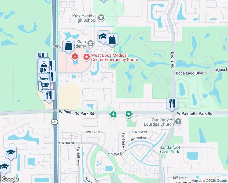 map of restaurants, bars, coffee shops, grocery stores, and more near 9557 Parkview Avenue in Boca Raton