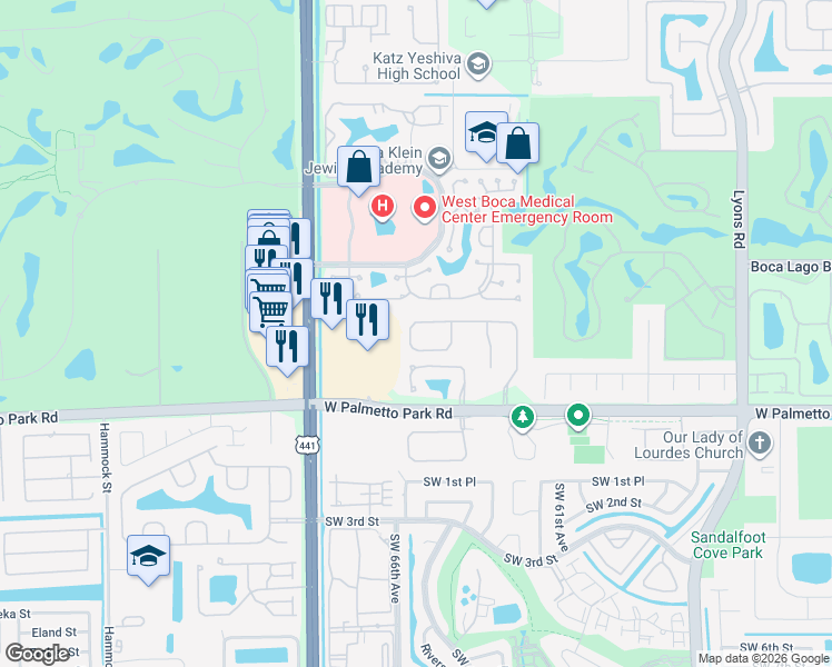 map of restaurants, bars, coffee shops, grocery stores, and more near 9712 Parkview Avenue in Boca Raton