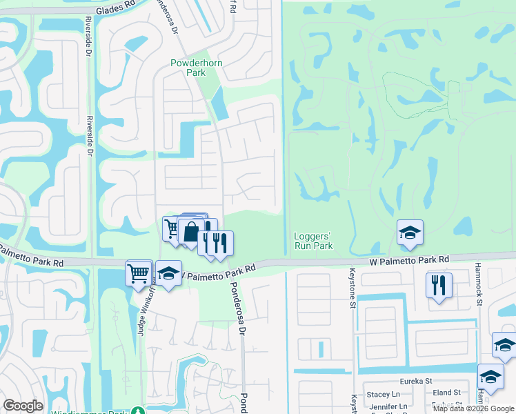 map of restaurants, bars, coffee shops, grocery stores, and more near 21782 Little Bear Way in Boca Raton