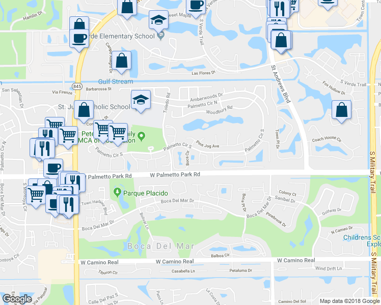 map of restaurants, bars, coffee shops, grocery stores, and more near 6384 Boca Circle in Boca Raton