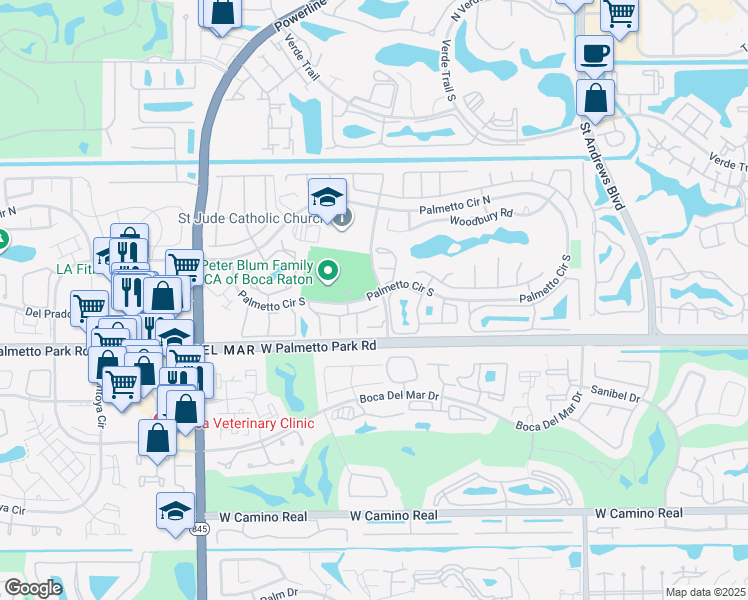 map of restaurants, bars, coffee shops, grocery stores, and more near 19 Somerset Drive in Boca Raton
