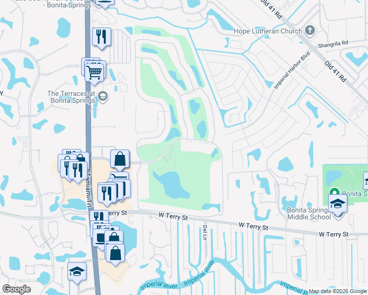 map of restaurants, bars, coffee shops, grocery stores, and more near 9200 Highland Woods Boulevard in Bonita Springs