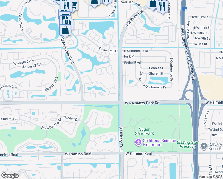 map of restaurants, bars, coffee shops, grocery stores, and more near 5680 Coach House Circle in Boca Raton