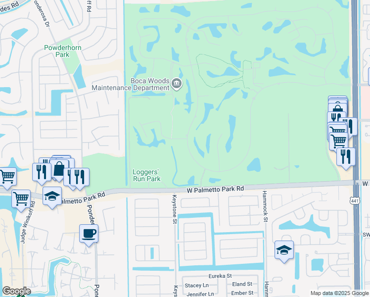 map of restaurants, bars, coffee shops, grocery stores, and more near 10840 Boca Woods Lane in Boca Raton