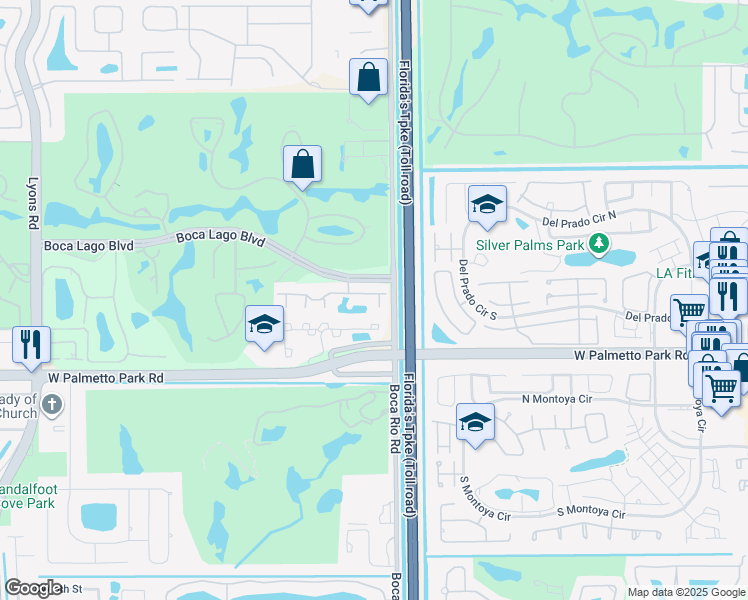 map of restaurants, bars, coffee shops, grocery stores, and more near 22851 Windsor Wood Court in Boca Raton